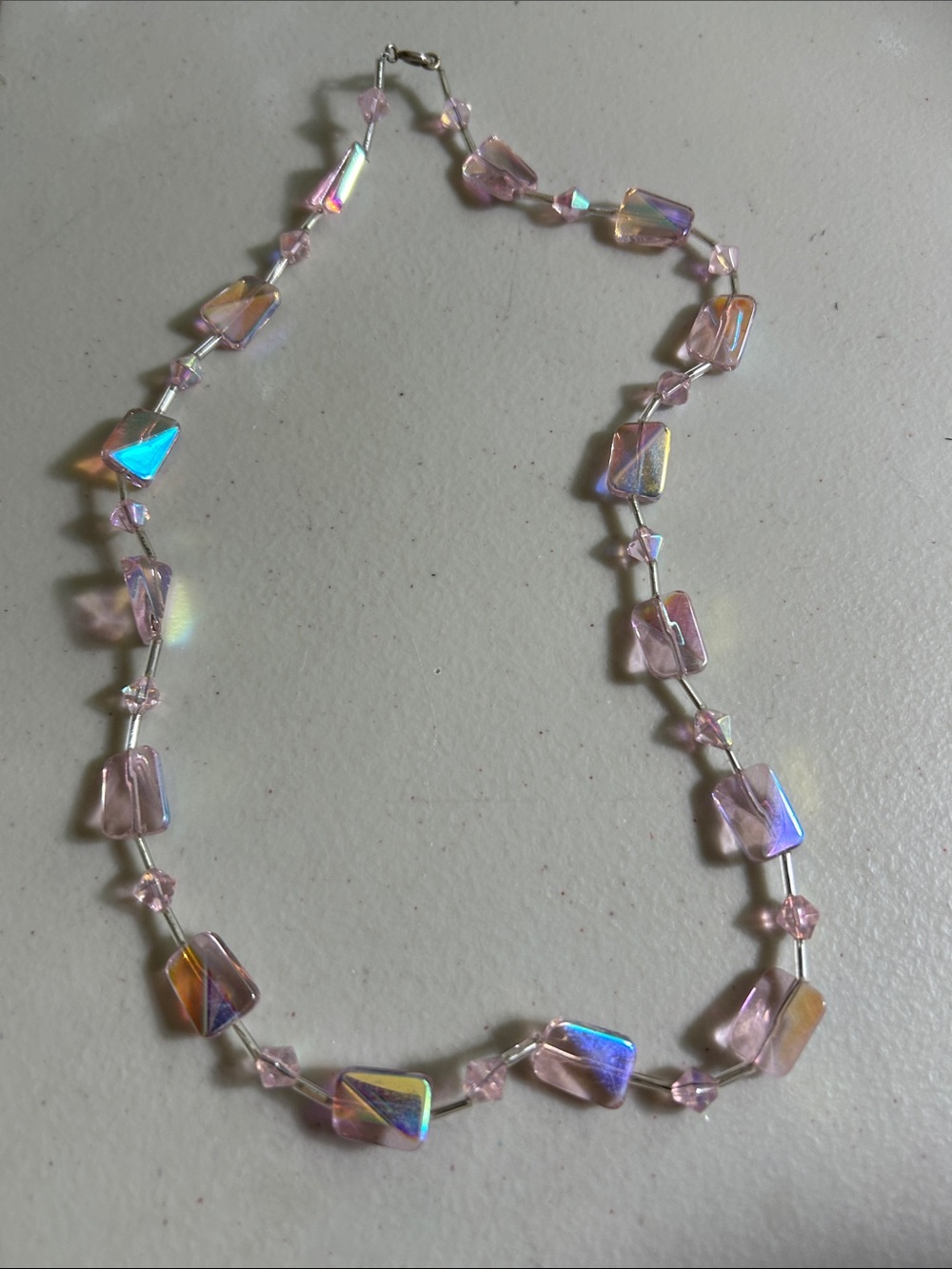 Iridescent Pink Glass Bead Necklace - Unbranded